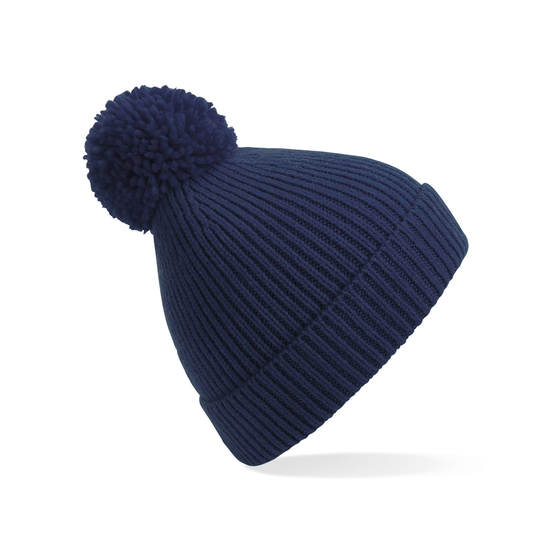 Gebreide Wintermuts met pom pom donkerblauw -