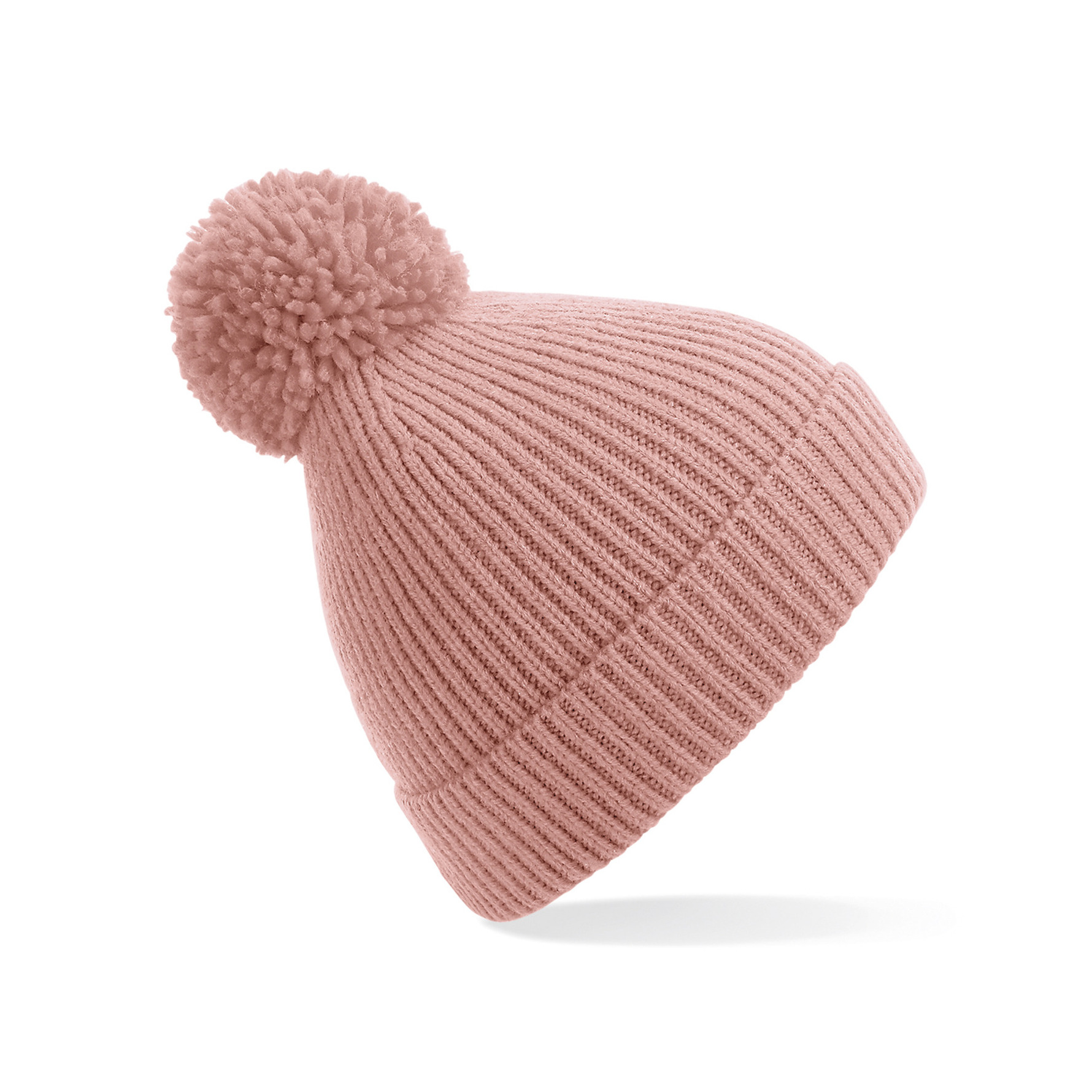 Gebreide Wintermuts met pom pom roze -
