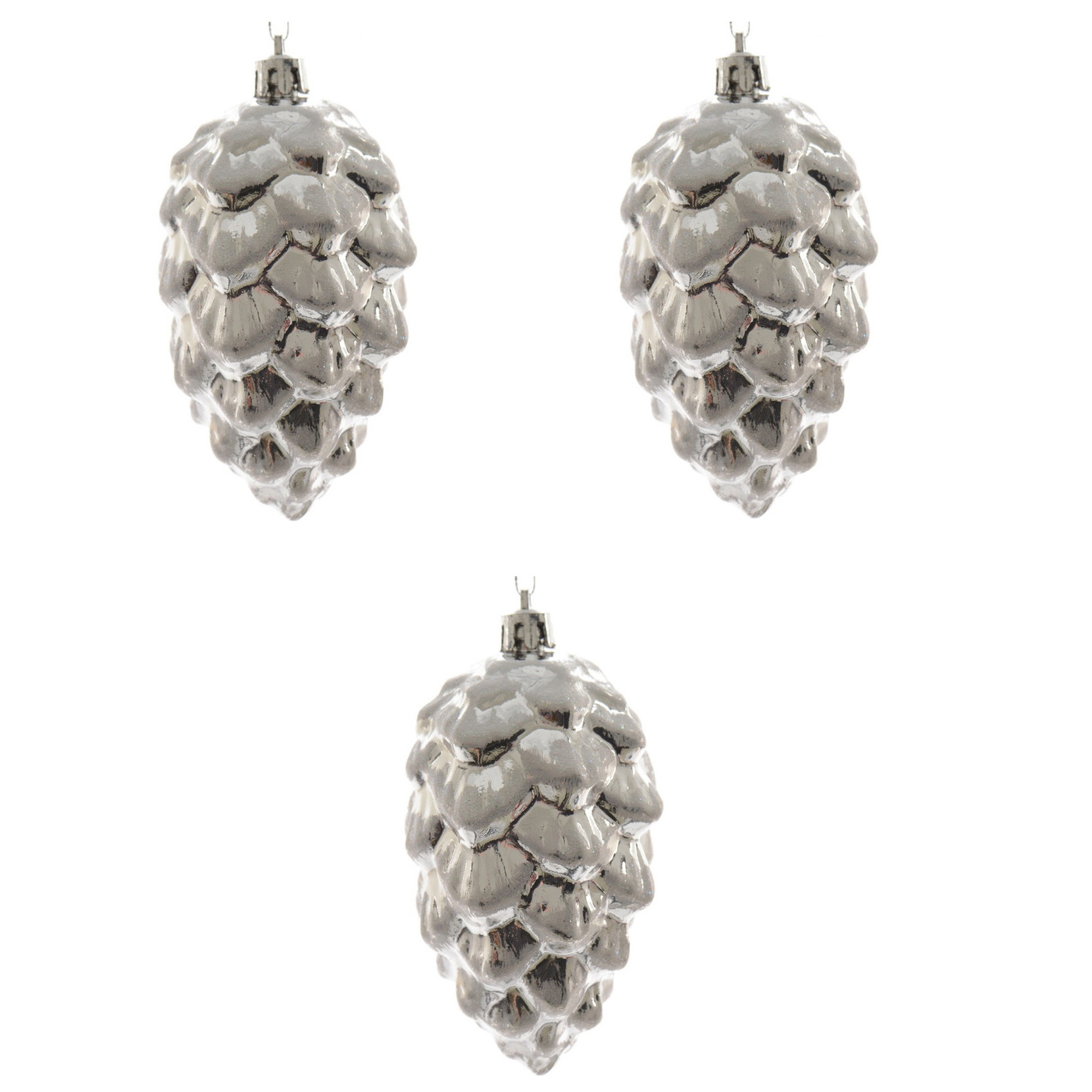 3x Kerstboomhangers zilveren dennenappels 9 cm kerstversiering -