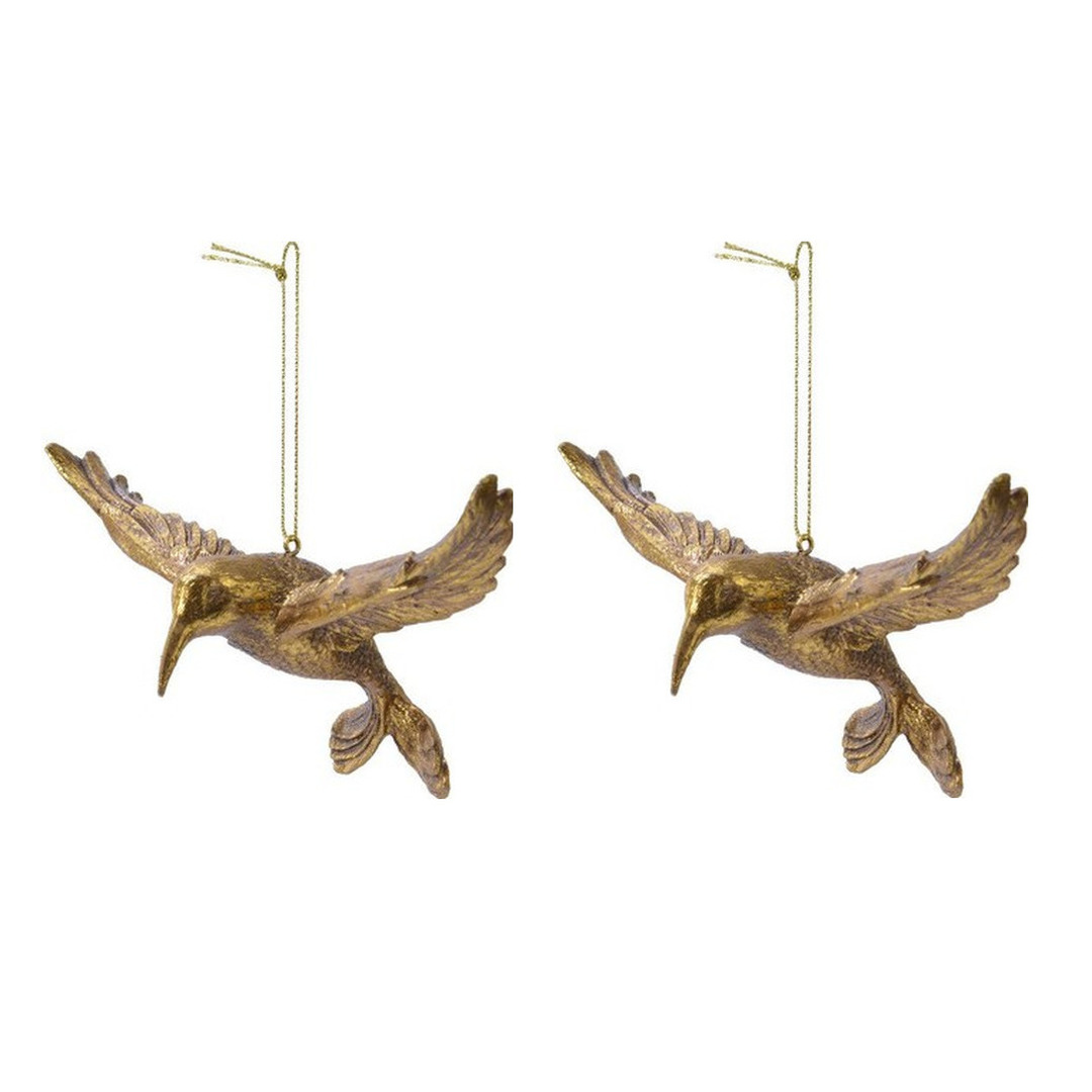 2x Kerstboomhangers gouden kolibrie vogels 13 cm kerstversiering -