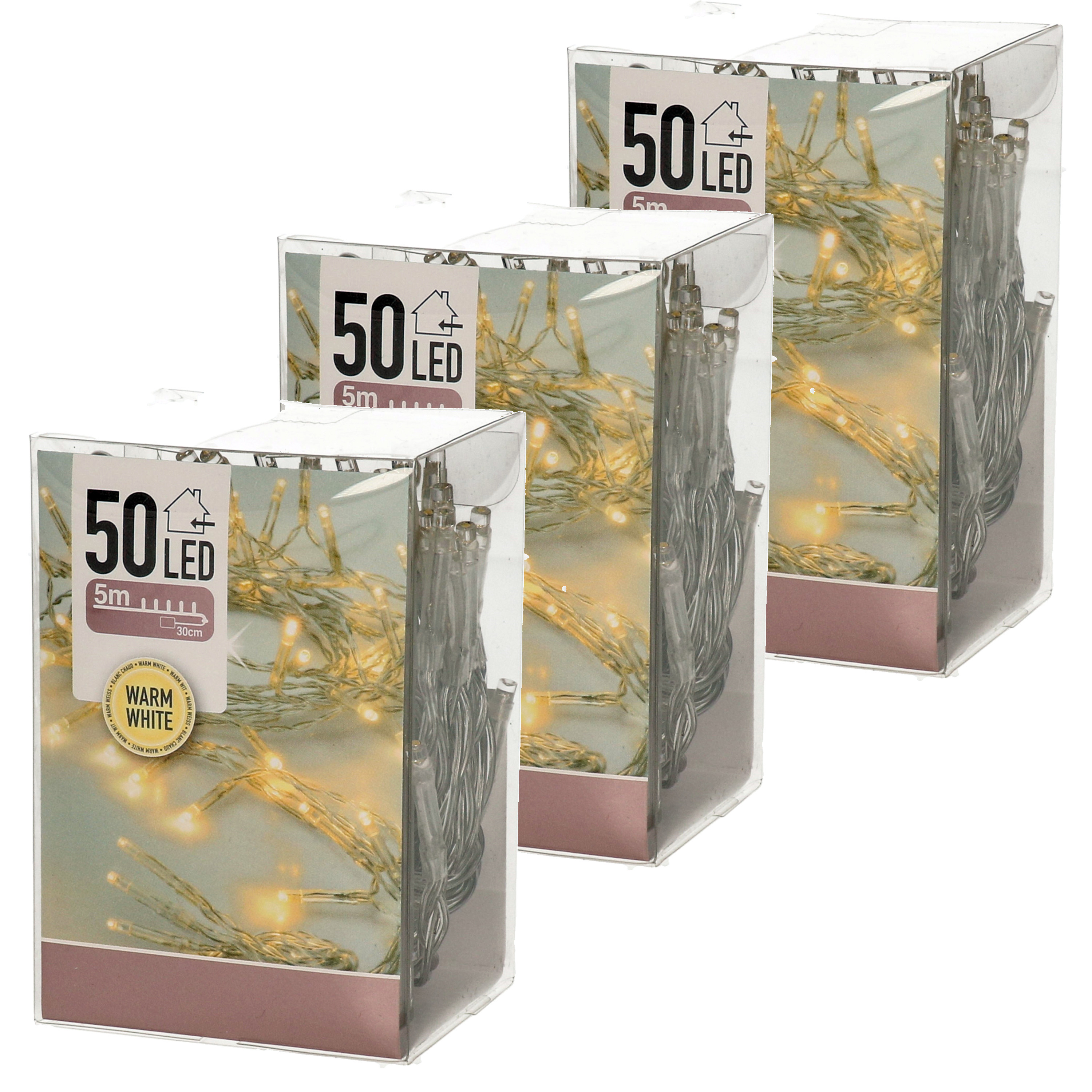 Kerstverlichting - 8x - op batterij - warm - wit - 50 led lampjes - 5 meter - transparant snoer -