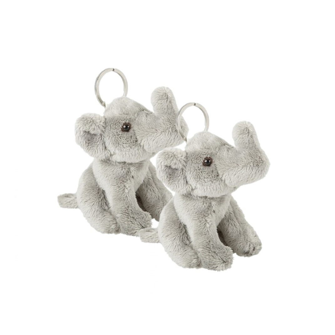 Set van 2x stuks pluche olifanten knuffel grijs sleutelhangers 10 cm -