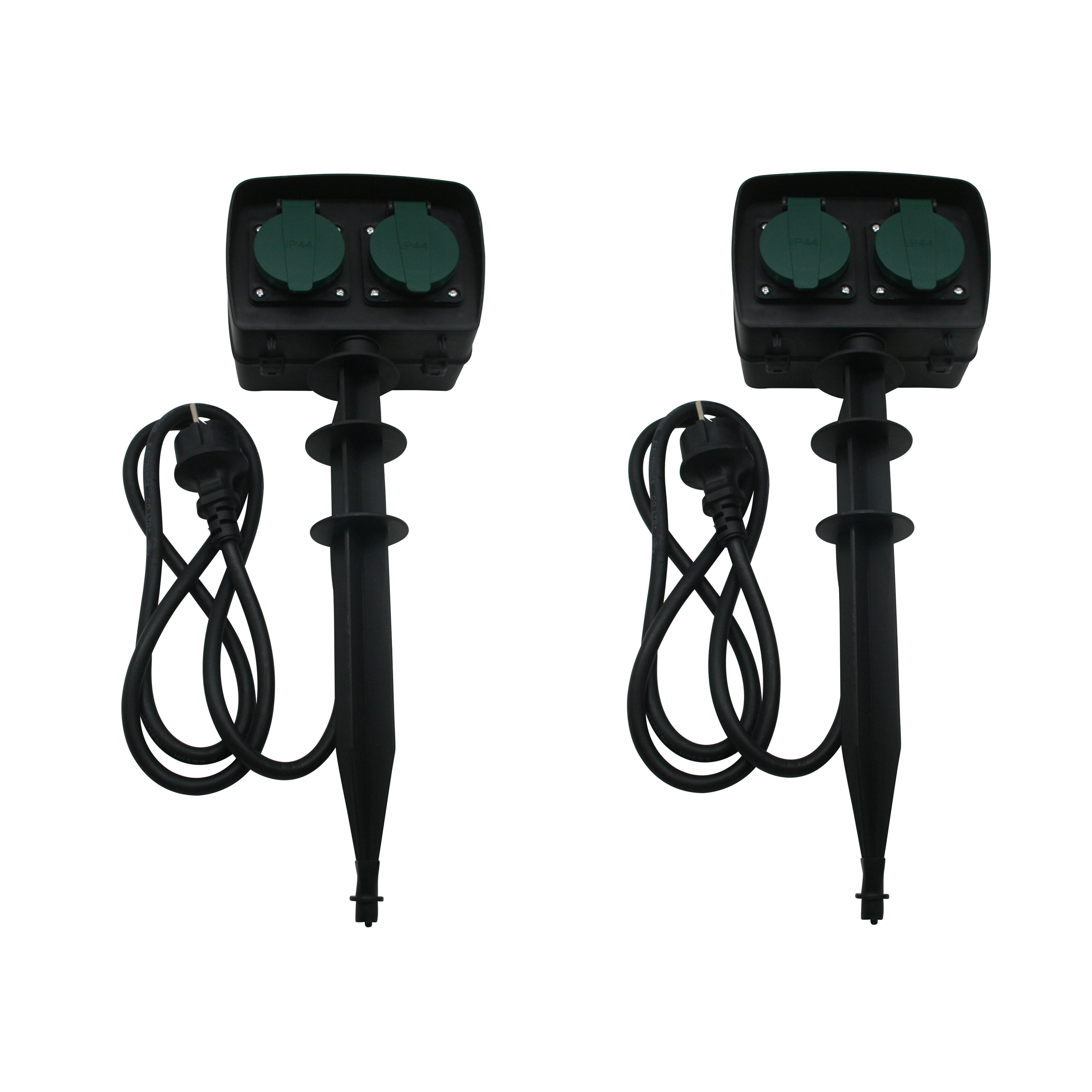 2x Tuinstekkerdozen / tuincontactdozen op spies met timer spatwaterdicht 1.5 meter -