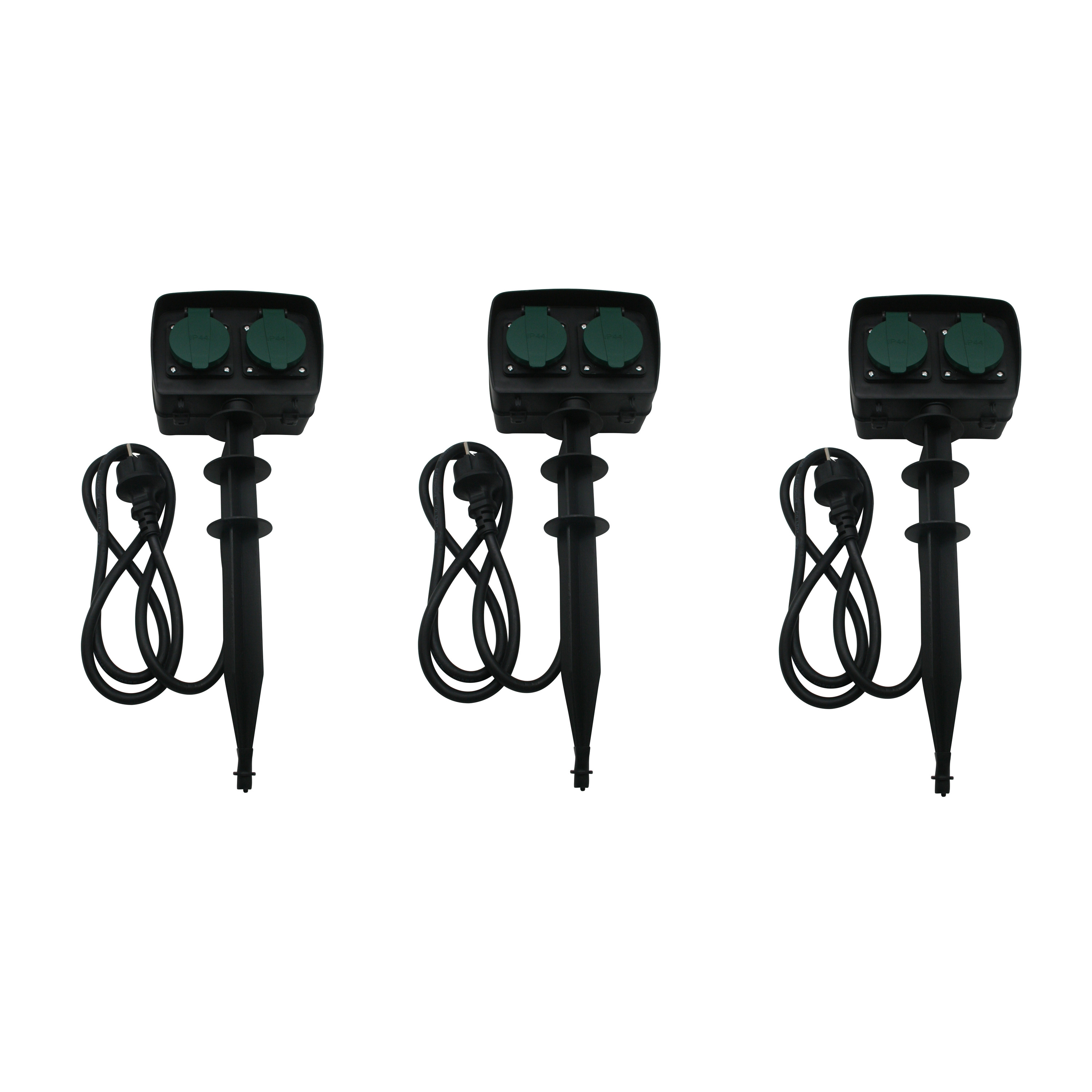 3x Tuinstekkerdozen / tuincontactdozen op spies met timer spatwaterdicht 1.5 meter -