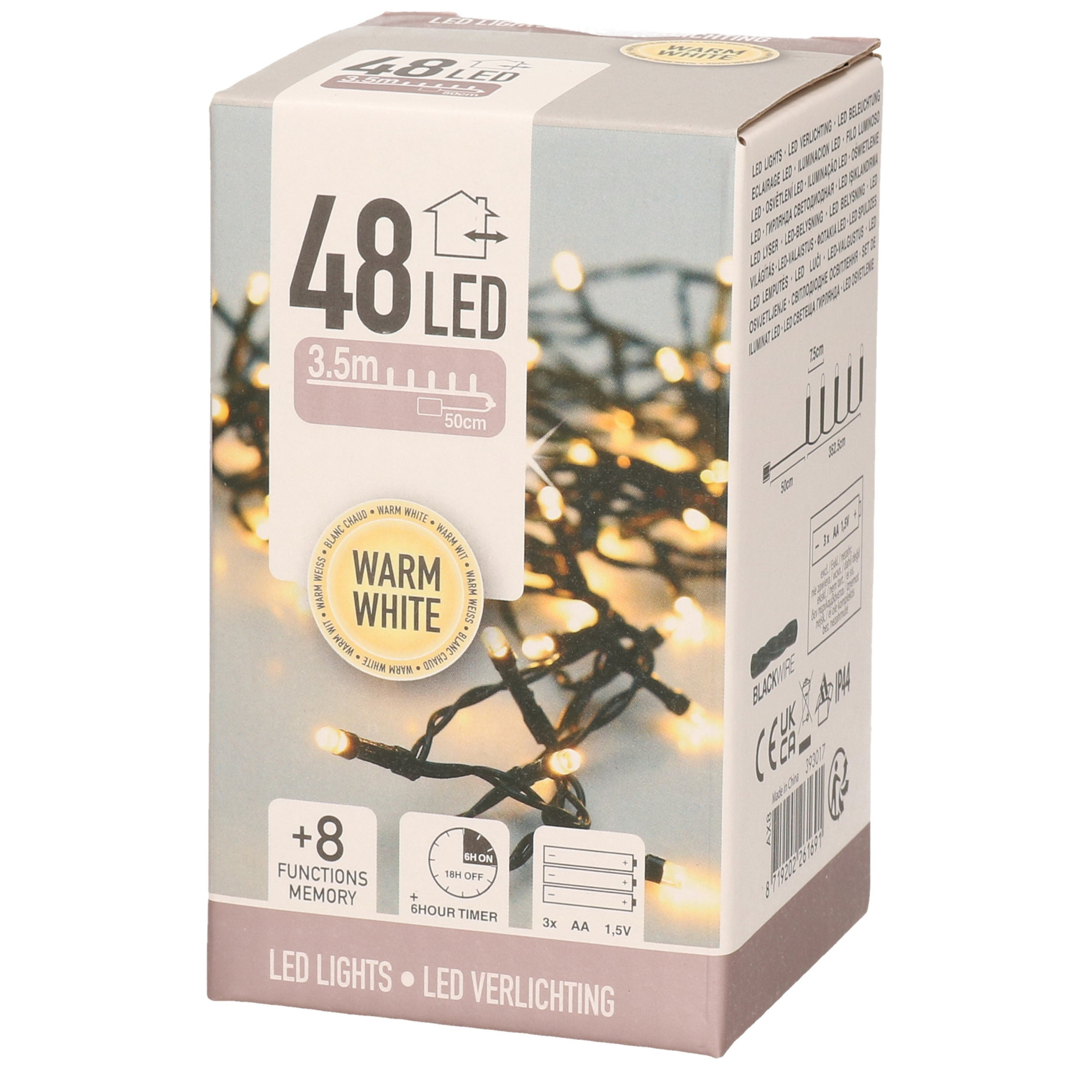 Kerstverlichting - op batterij - warm - wit - 48 lampjes - 4 meter -