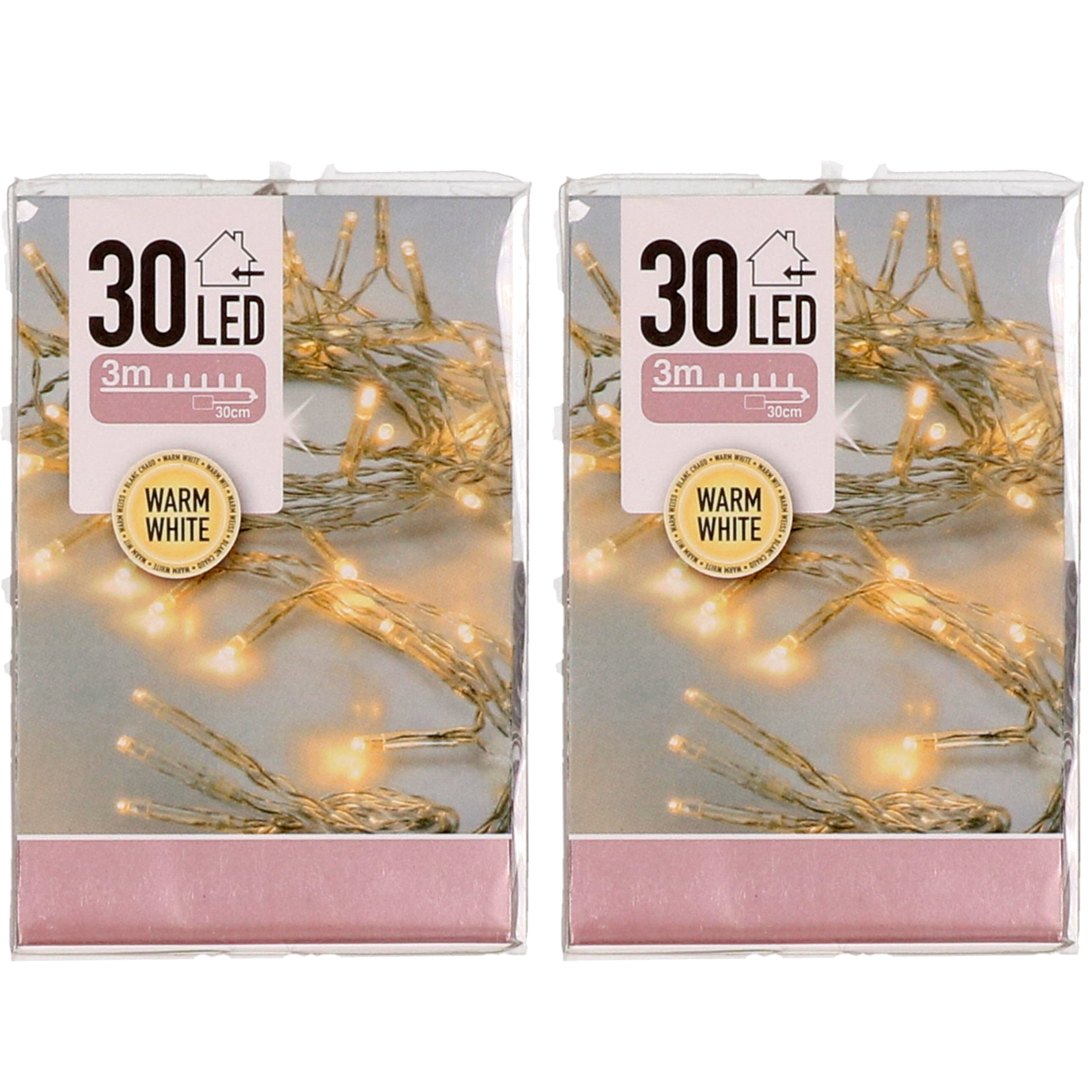 2x Kerstverlichting op batterij warm wit 30 lampjes -