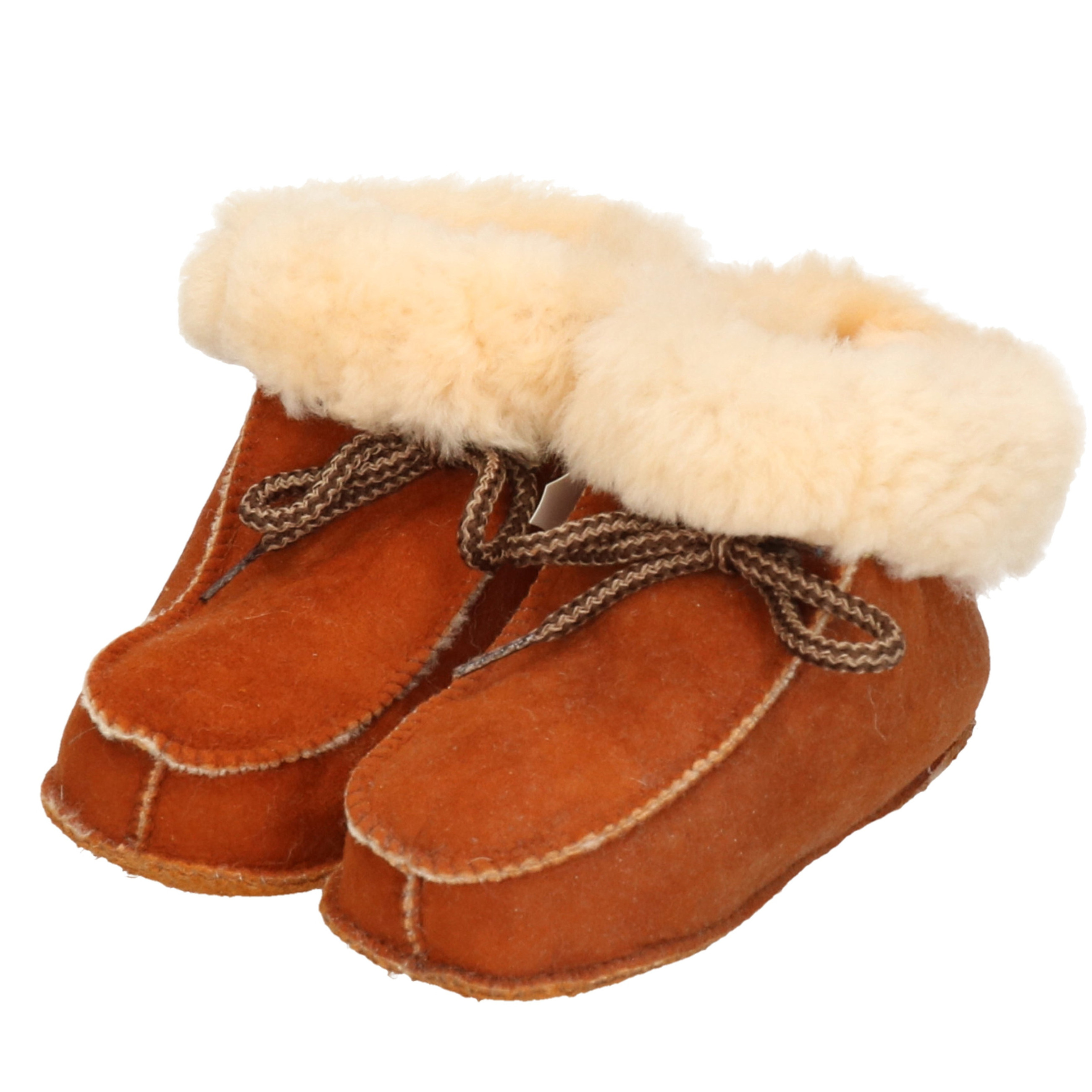 Bruine baby/peuter pantoffels/sloffen van lamsleer met wol 22 (16-25 mnd) -