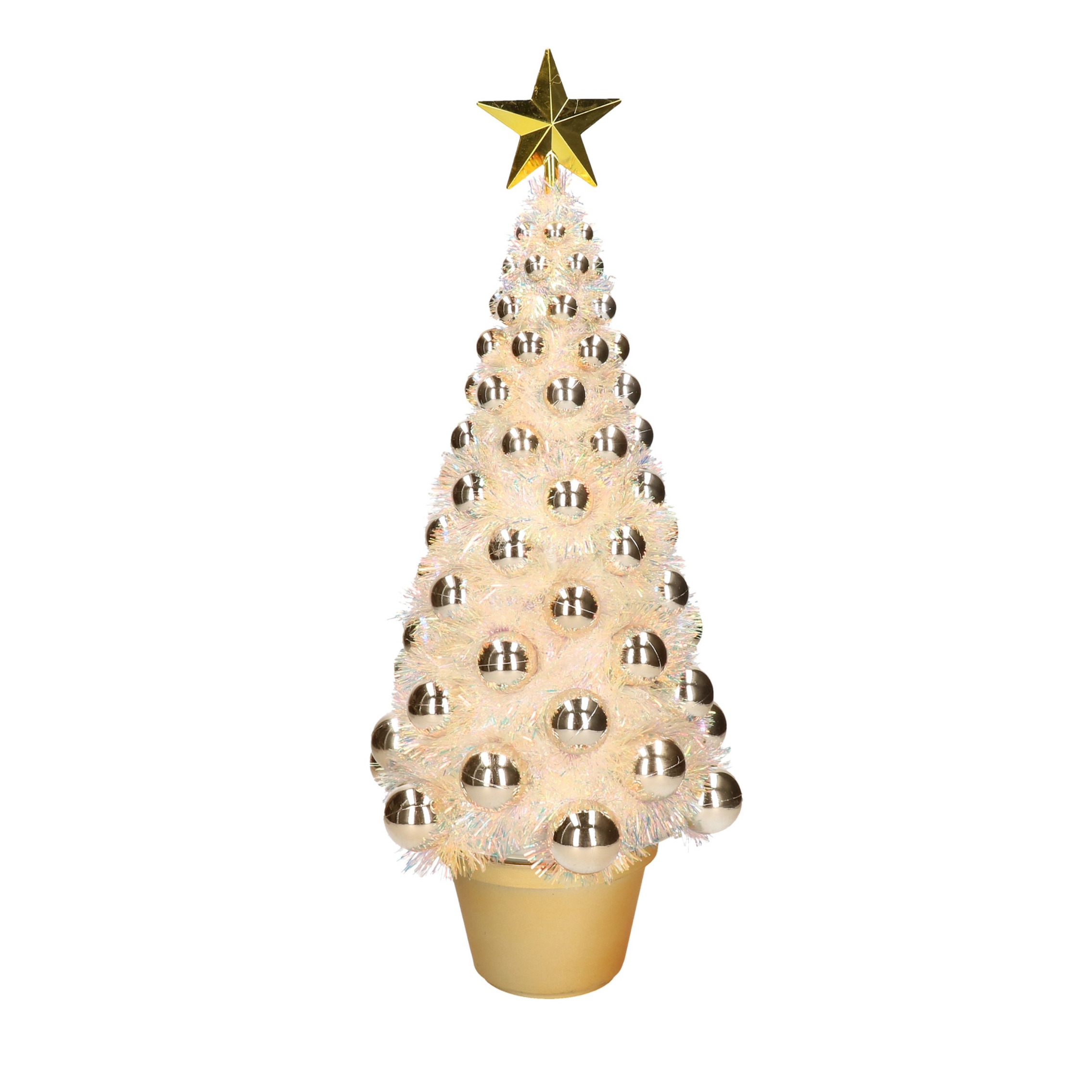 Complete mini kunst kerstboom / kunstboom goud met lichtjes 50 cm -