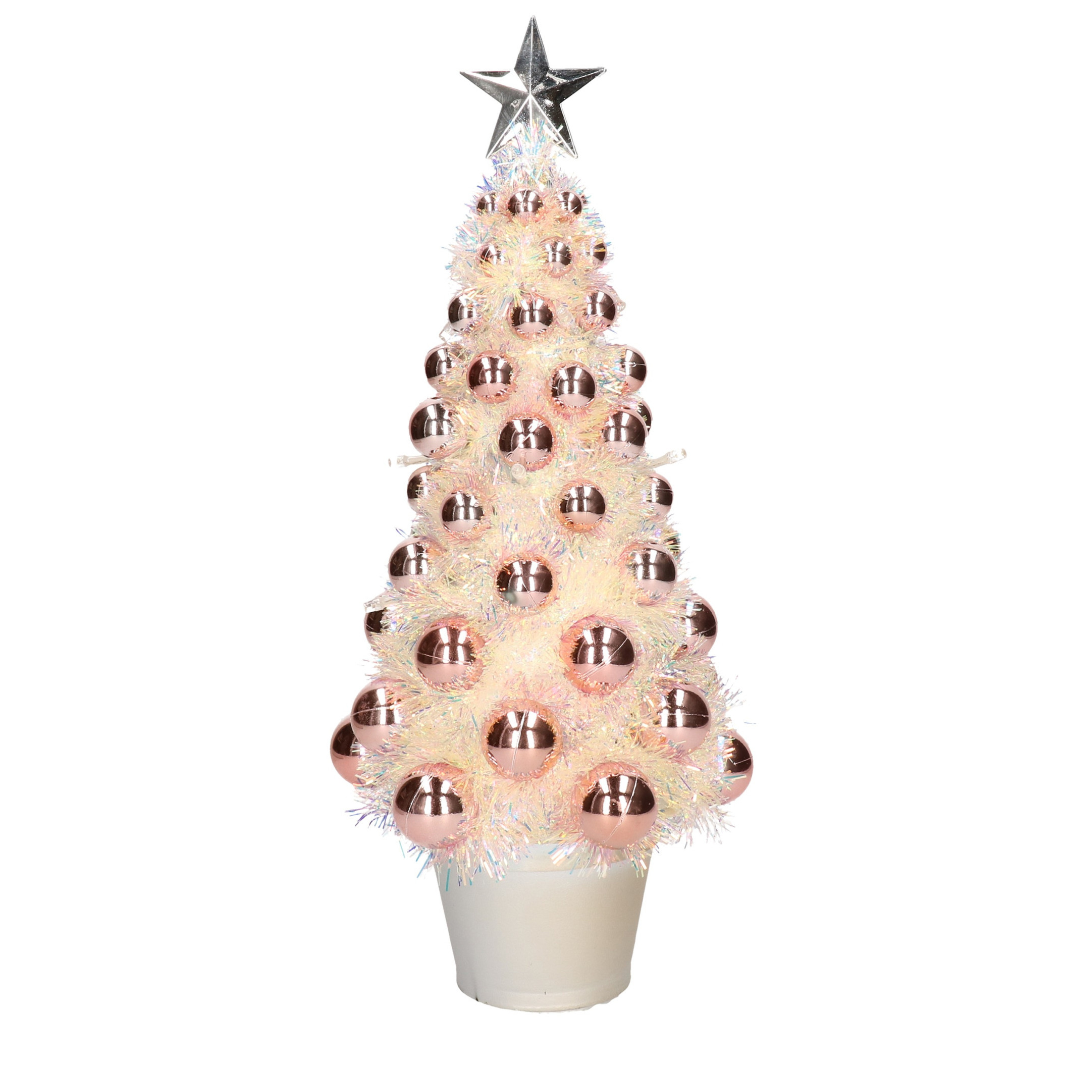 Complete mini kunst kerstboom / kunstboom zalmroze met lichtjes 40 cm -