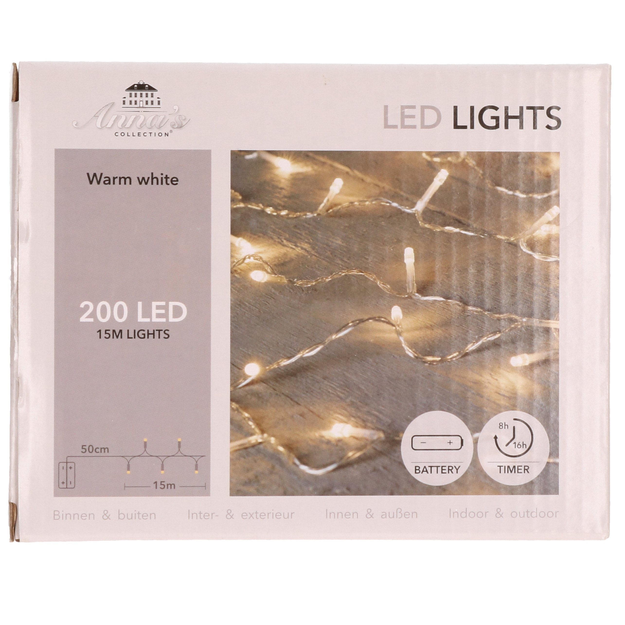 1x Kerstverlichting op batterij met timer warm wit 200 lampjes -