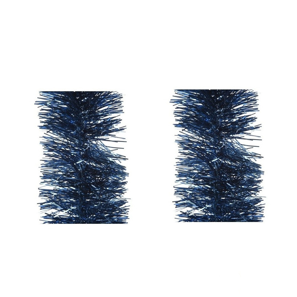 2x stuks donkerblauwe kerstslingers 10 cm breed x 270 cm kerstversiering -
