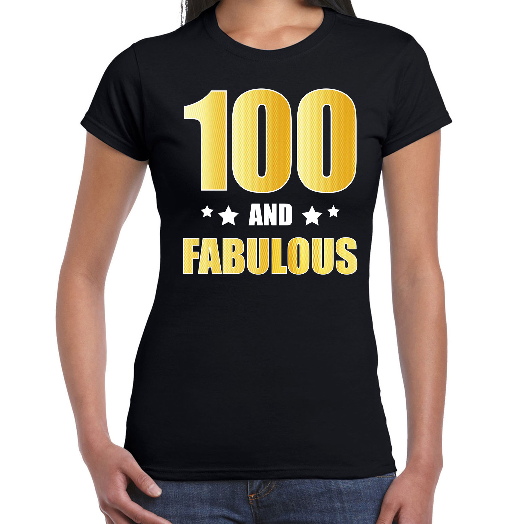 100 and fabulous verjaardag cadeau t-shirt / shirt goud 100 jaar zwart voor dames L -