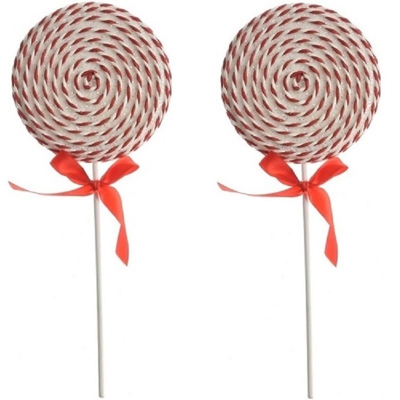 2x Wit/rode lolly kerstversiering hangdecoratie 36 cm -