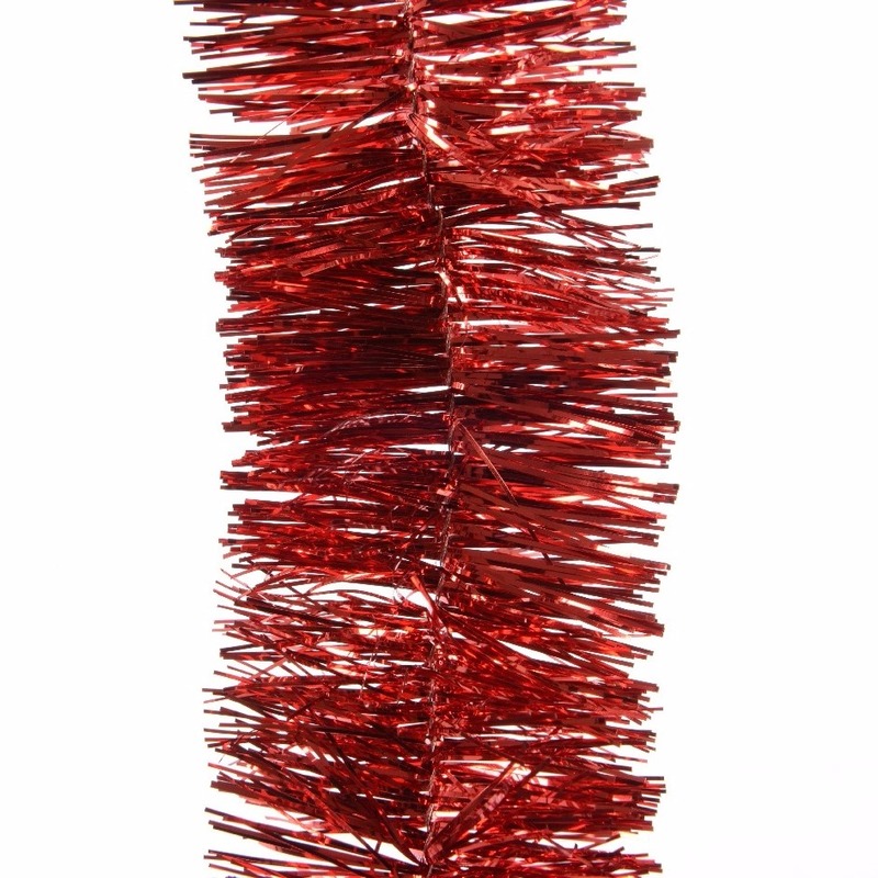 Decoris Kerstslinger - 2x - rood - lametta - 270 cm - glanzend - guirlande - kerstboomslinger -