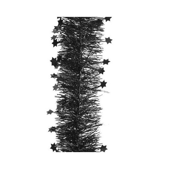 Kerstslinger - sterren - zwart - 270 x 10 cm - lametta/folie - kerstboomslinger -