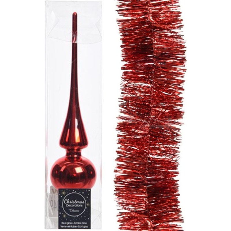 Kerstboom decoratie rood piek en folieslinger 270 cm -