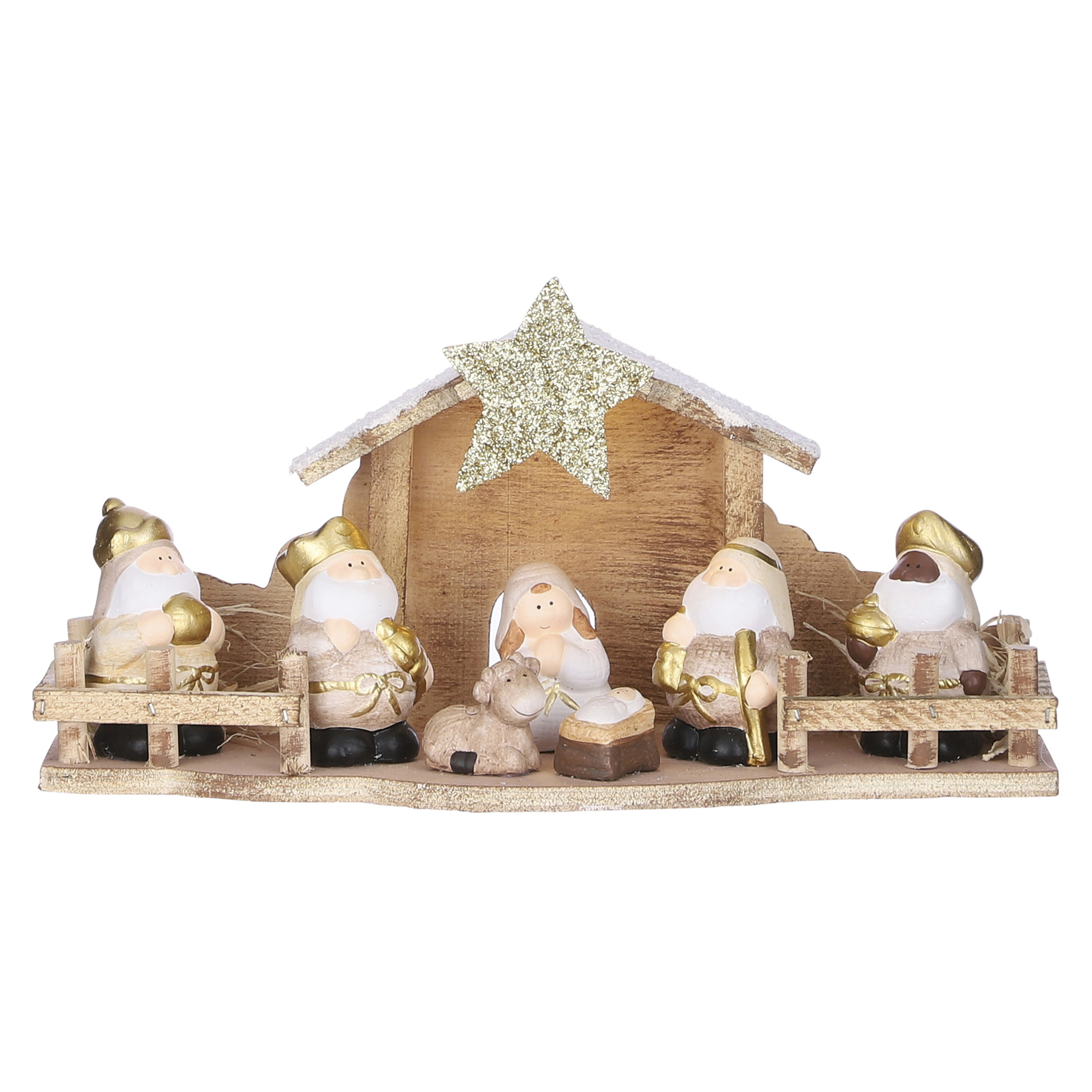 Kerststal voor kinderen - met verlichting - 30 x 10 x 15 cm - hout/polystone - kinderkamer -