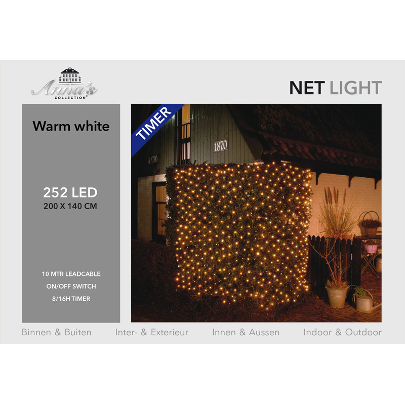 Kerstverlichting lichtnet met timer 252 lampjes warm wit 200 cm -