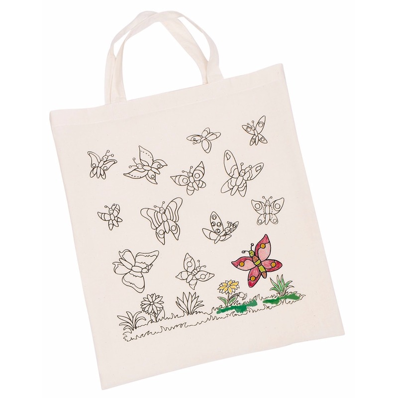 Set van 8x stuks inkleurbaar tasjes met vlinder motief 38 x 42 cm -