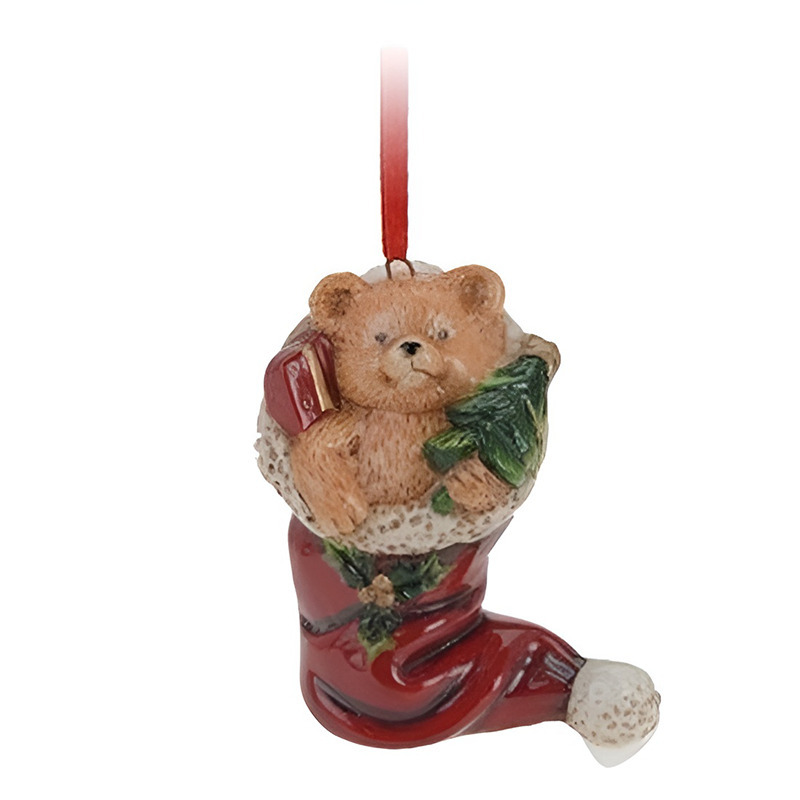 1x Kerstornamenten kerstmuts met beertje hanger 8 cm -