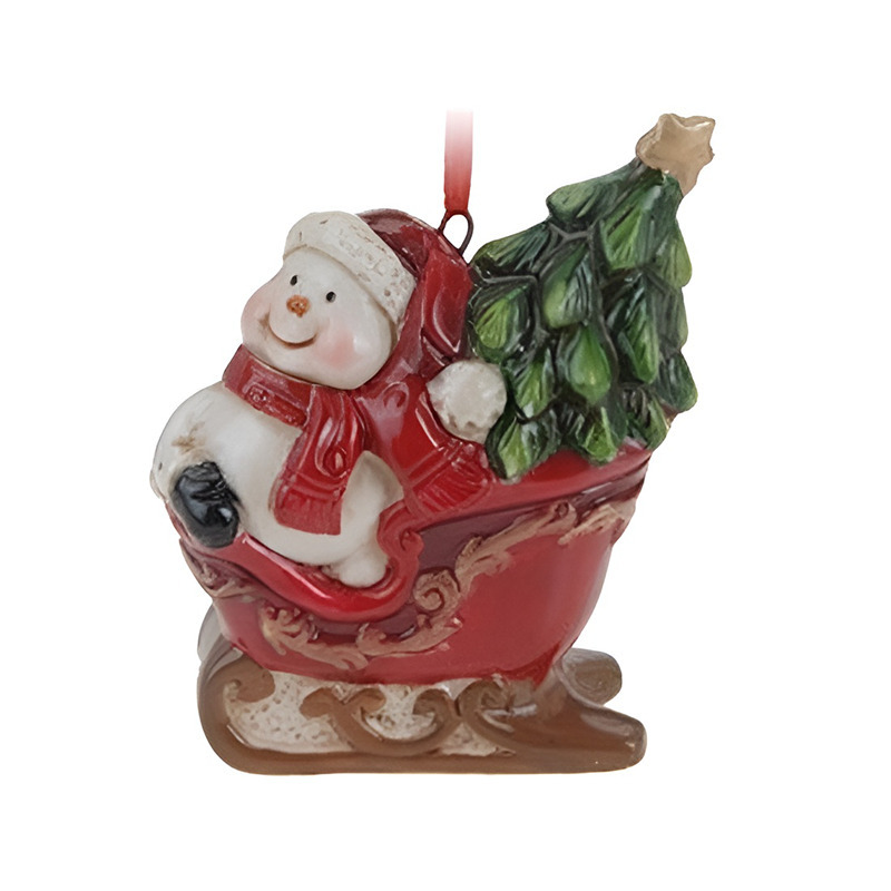 1x Kerstornamenten sneeuwpop in slee hanger 8 cm -