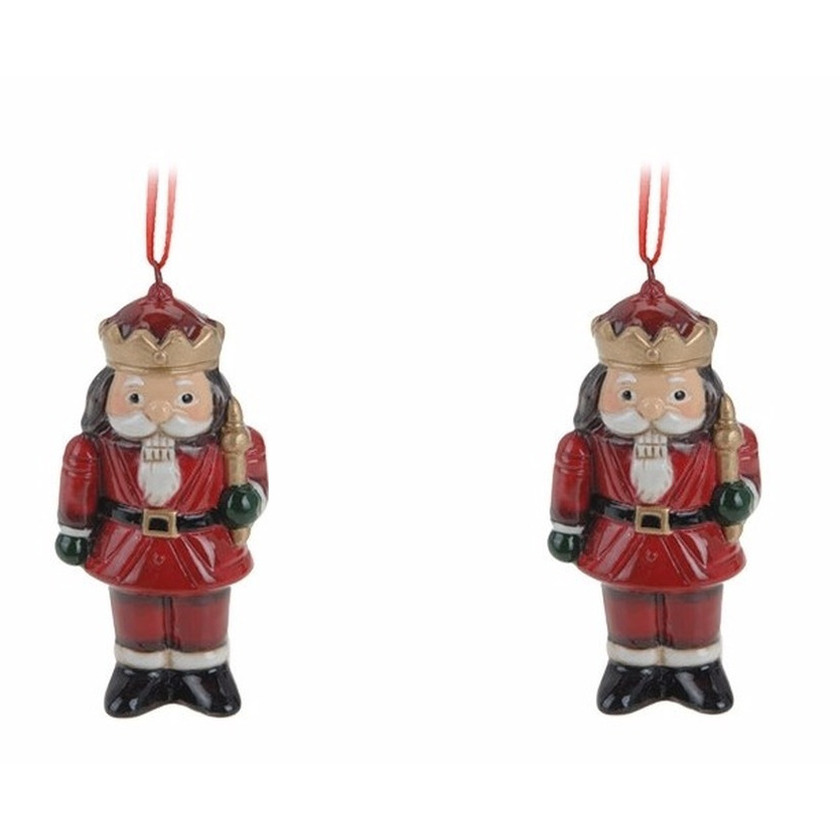 6x Kerstornamenten notenkraker hanger 8 cm -