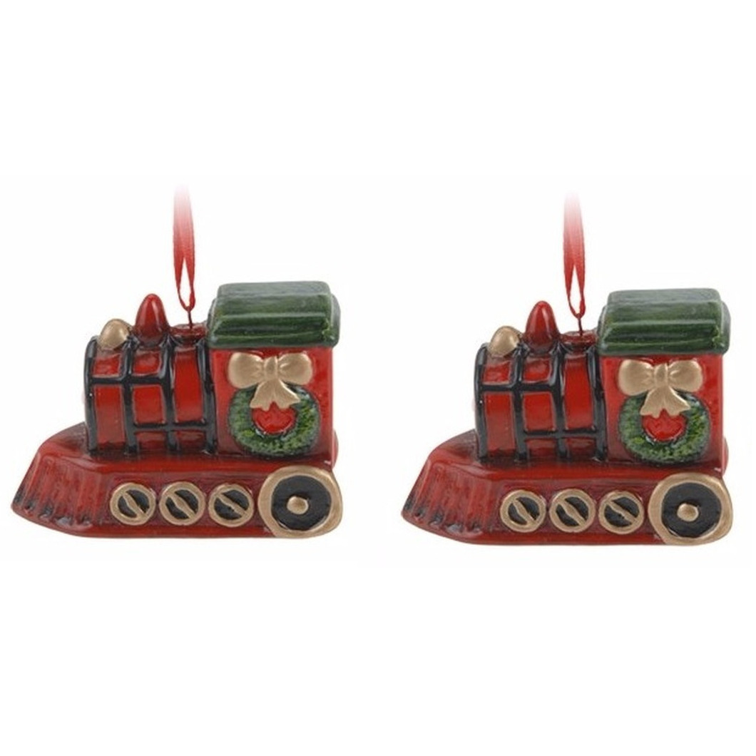 2x Kerstornamenten kersttrein hanger 8 cm -