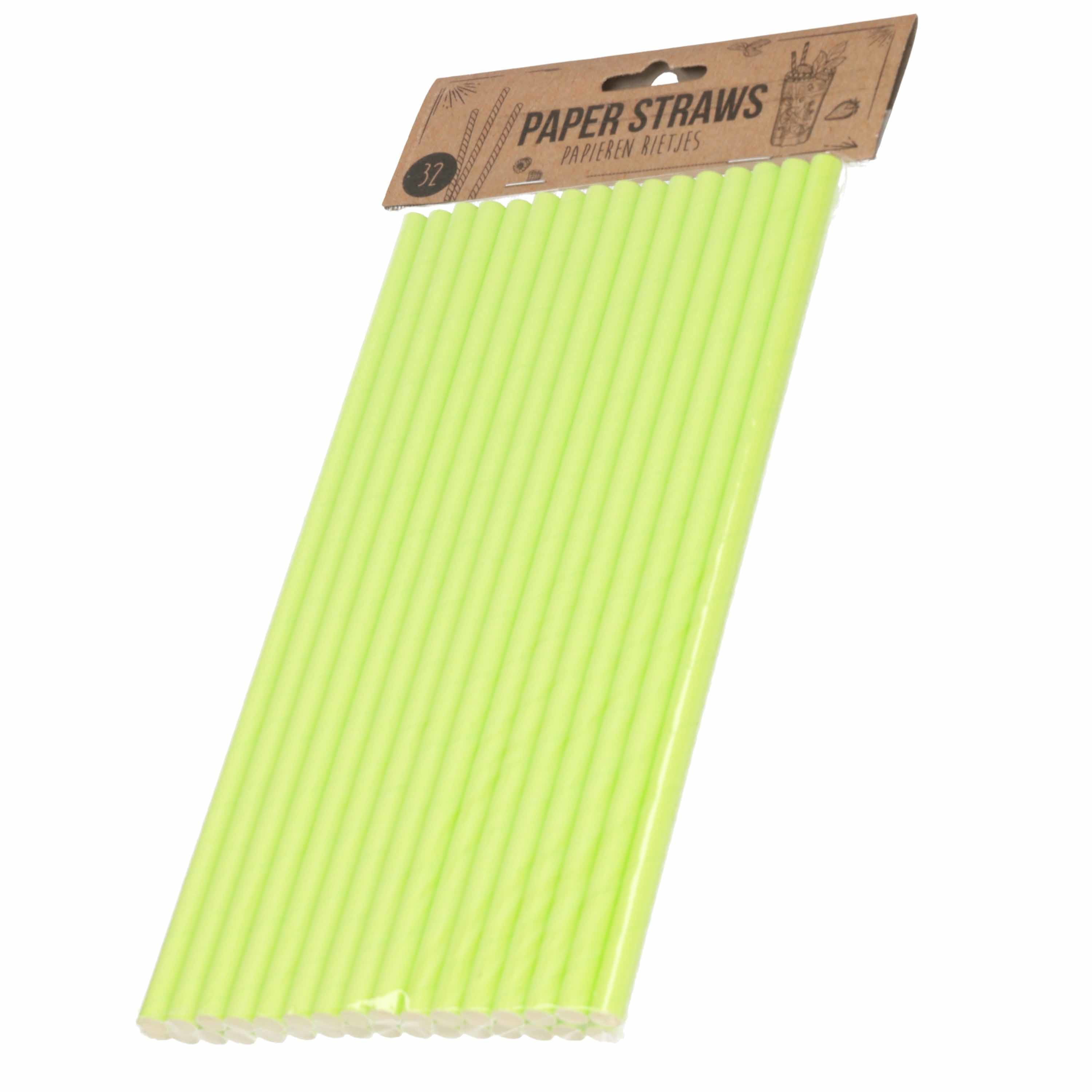32x Papieren drinkrietjes lime groen 24 cm milieuvriendelijk -