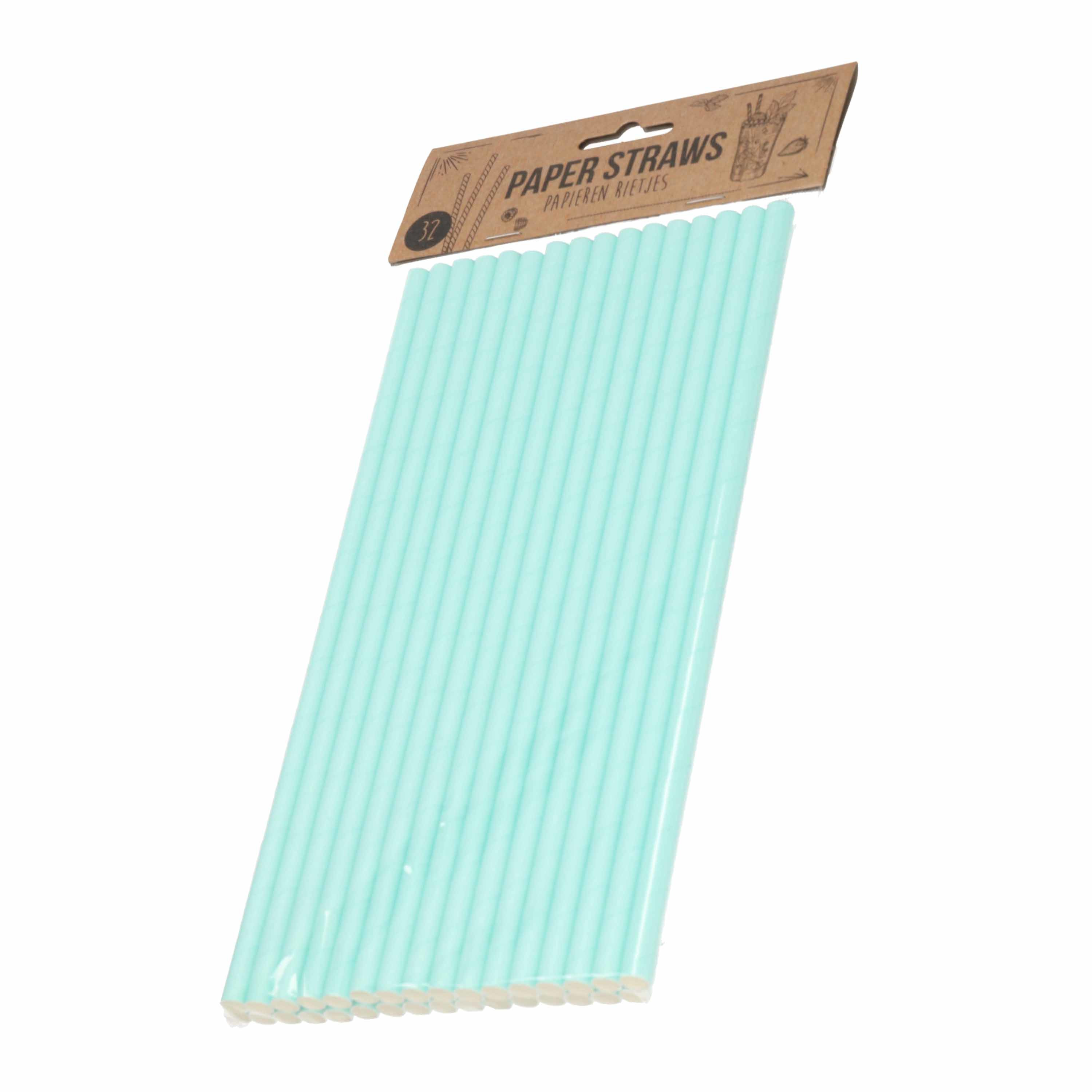 32x Papieren drinkrietjes blauw 24 cm milieuvriendelijk -