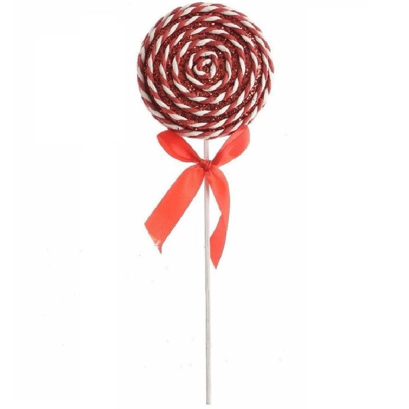 1x Hang kerstdecoratie foam lolly glitter rood/wit 28 cm type 2 -