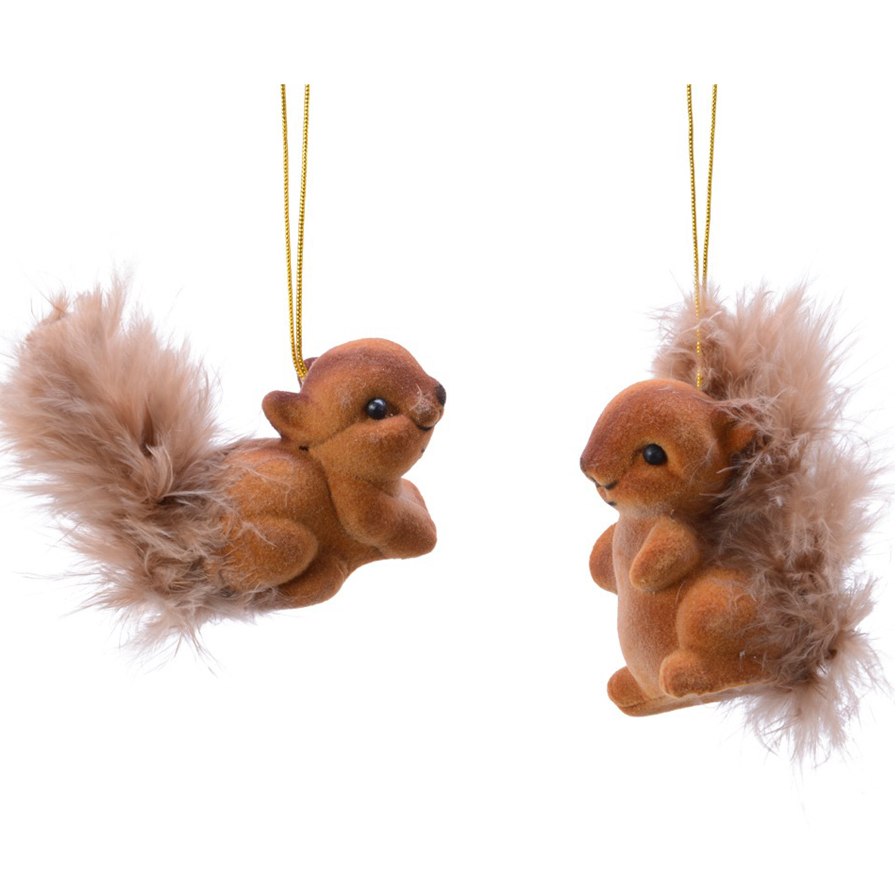 Kersthangers eekhoorns - 2x st - bruin - 6 cm - polyester - kerstboomversiering - ornamenten -