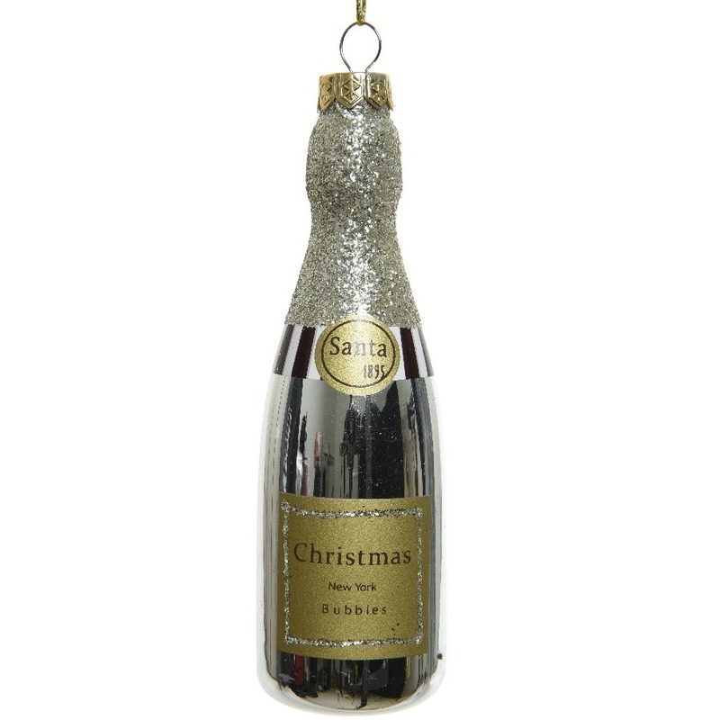 Decoris Kersthanger - champagne fles - 12 cm - kerstversiering -