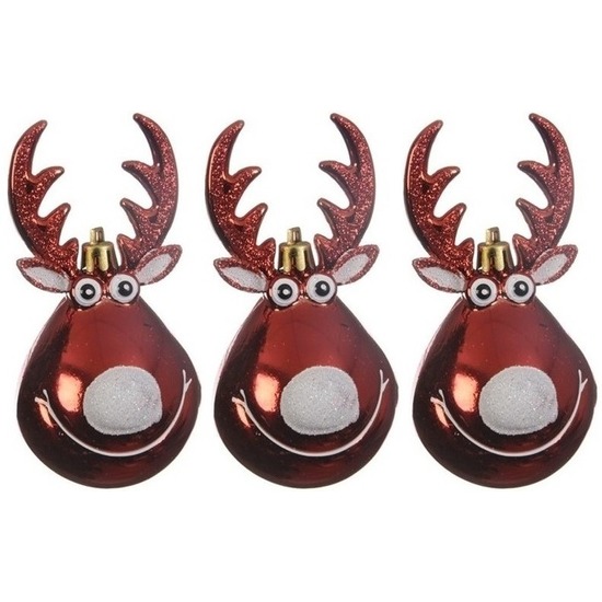 3x Kersthangers figuurtjes rendier Rudolph kerst rood 11 cm -