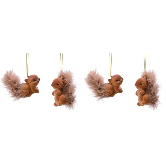 4x Bruine eekhoorns kerstversiering hangdecoraties 6 cm -