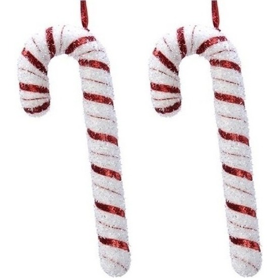 2x Kerst hangdecoratie snoepstokken 34 cm -
