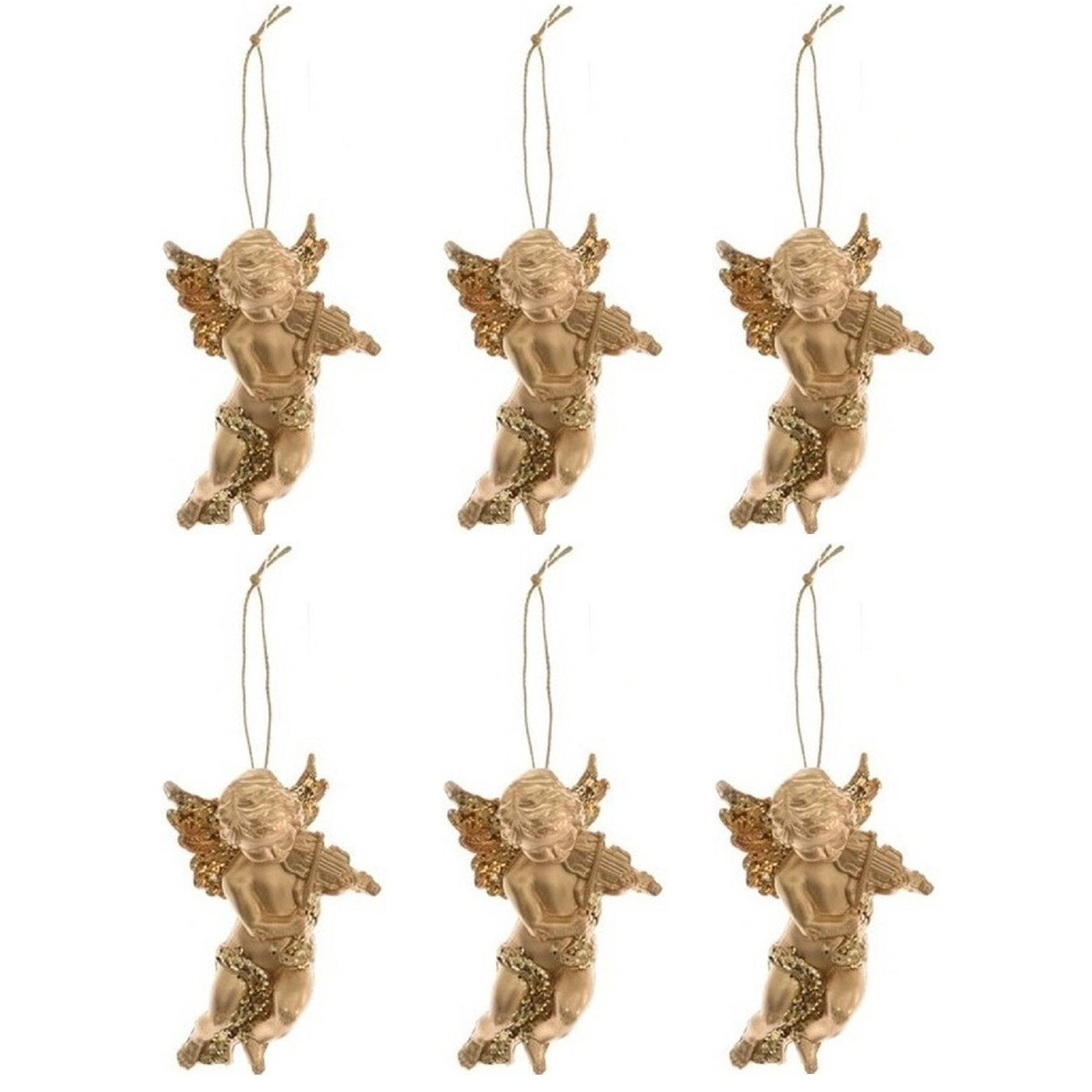6x Gouden engel met viool kerstversiering hangdecoraties 10 cm -
