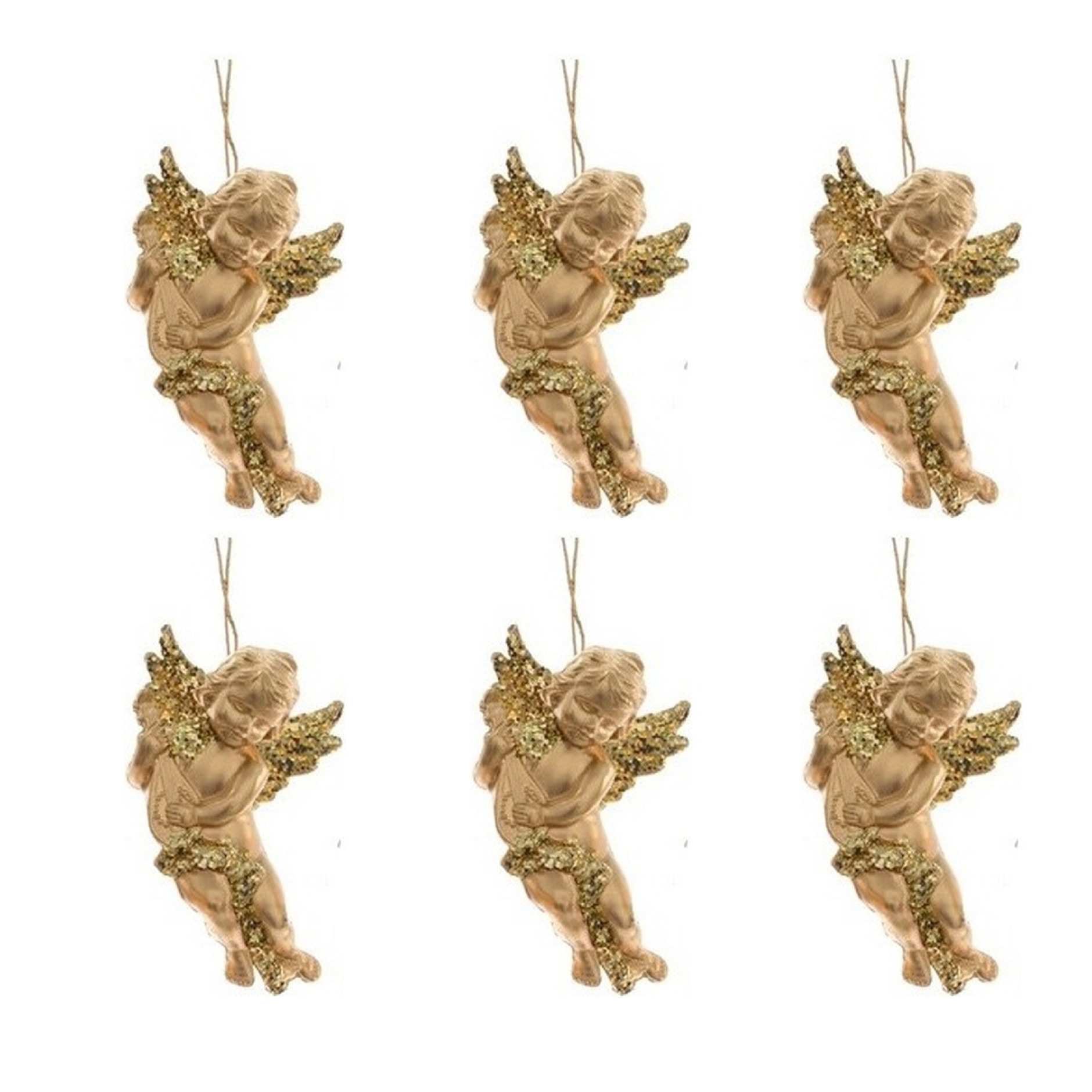 6x Gouden engel met lute kerstversiering hangdecoraties 10 cm -