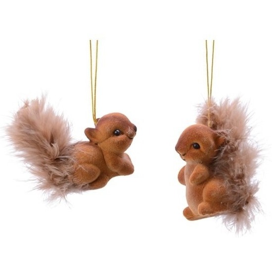 6x Bruine eekhoorns kerstversiering hangdecoraties 6 cm -