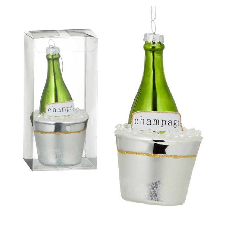 Kersthanger - 1x - glas - champagne fles - 14 cm -