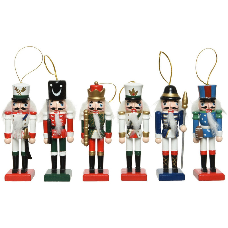 6x Kerstboomhangers notenkrakers poppetjes/soldaten 12 cm kerstversiering -