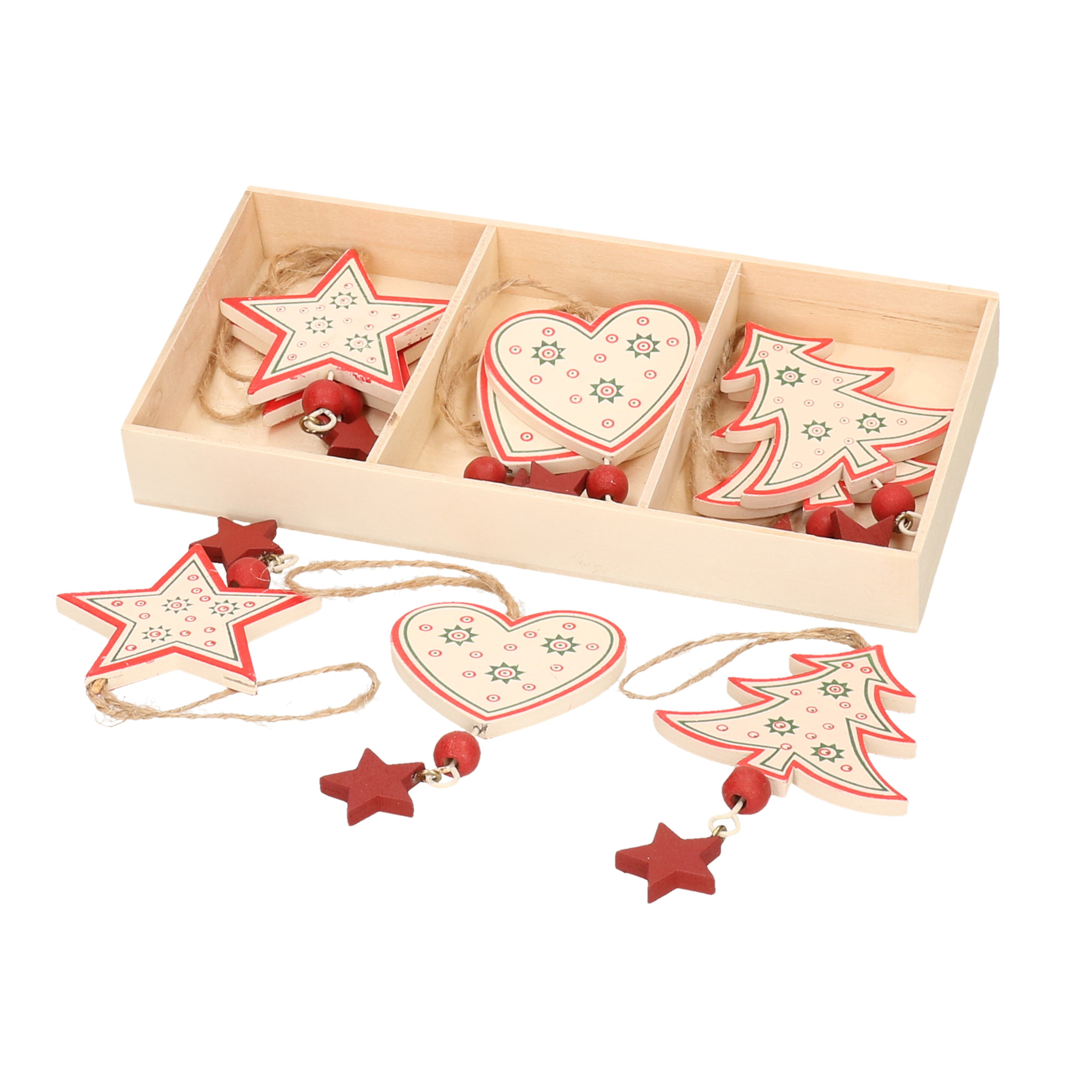 Kersthangers set van 6x witte houten ornamenten 10 cm -