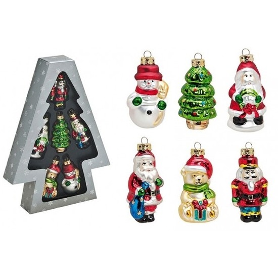Set van 6 stuks kersthangers figuurtjes 8 cm kerstboomversiering -