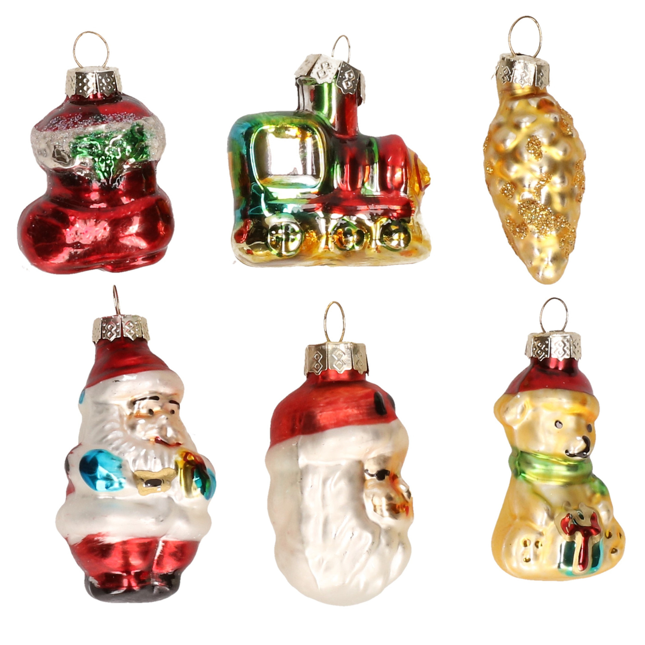 Set van 6 stuks kersthangers figuurtjes van glas 5 cm type 1 -