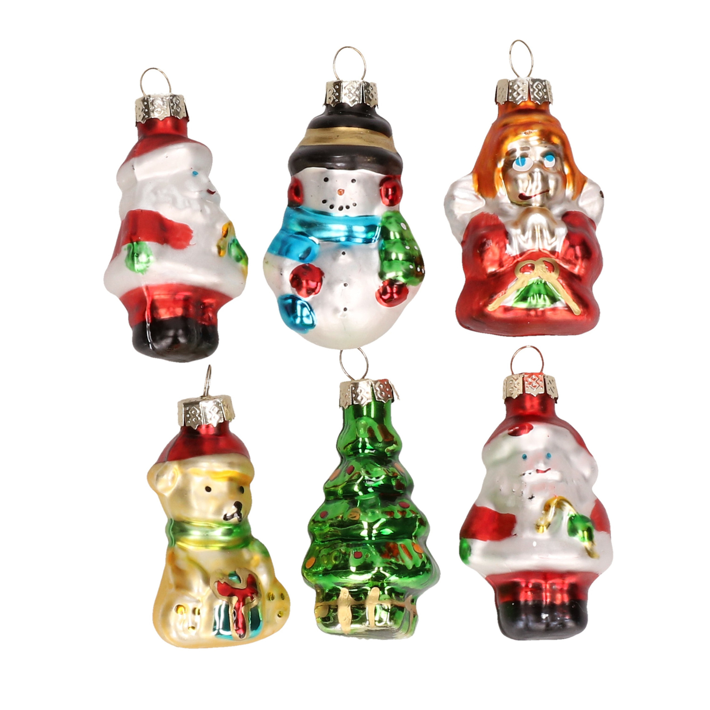 Set van 6 stuks kersthangers figuurtjes van glas 5 cm type 2 -