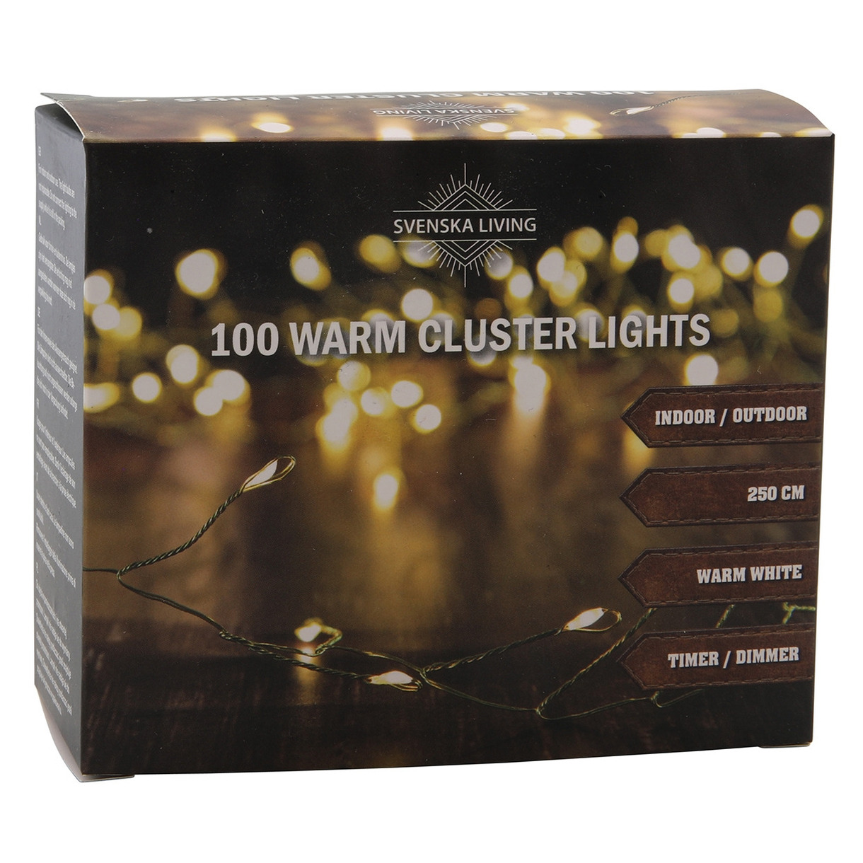 Cluster timer draadverlichting met 100 warm witte lampjes 250 cm -