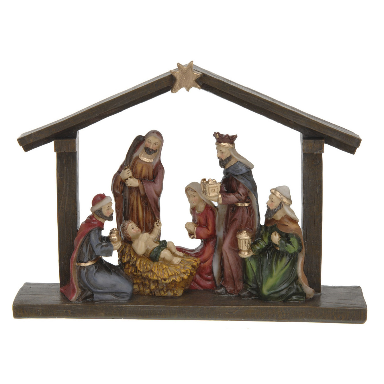 Polystone kerststal met ster inclusief kerstbeelden 20 x 5,5 x 15 cm -