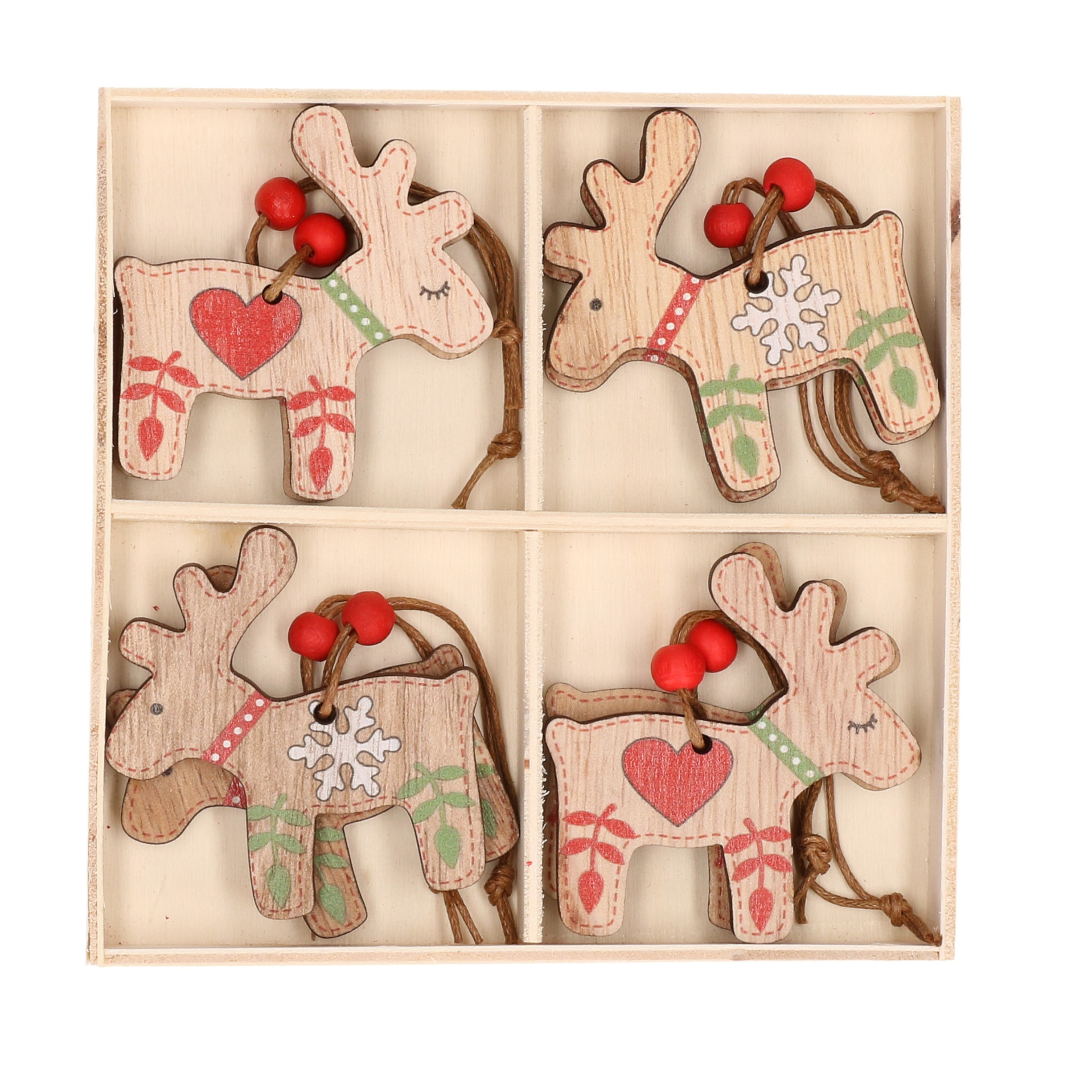 Kersthangers - 8-delig - hout - rendieren - 6x5 cm -