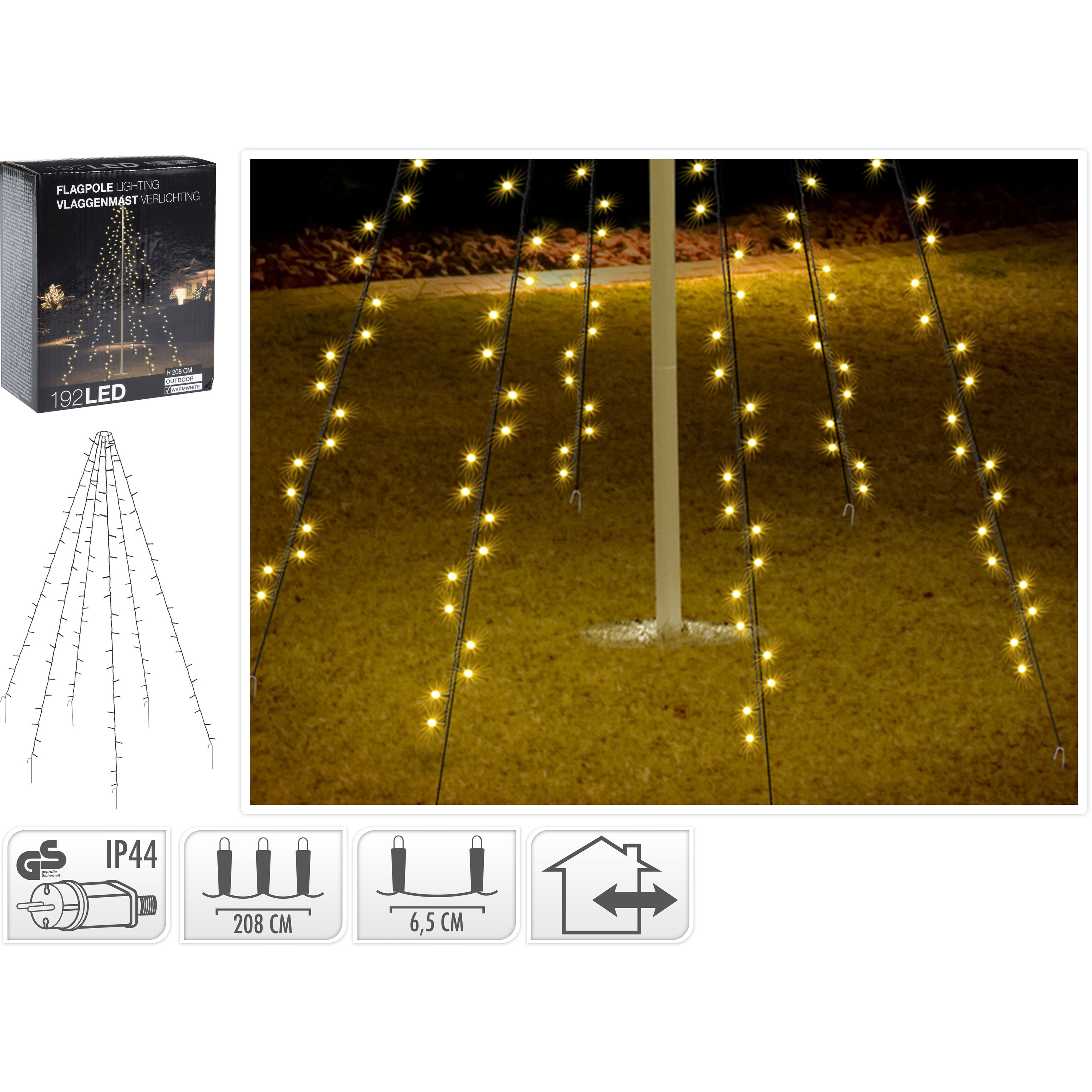 Vlaggenmast verlichting - 192 LED warm witte lampjes - 208 cm -