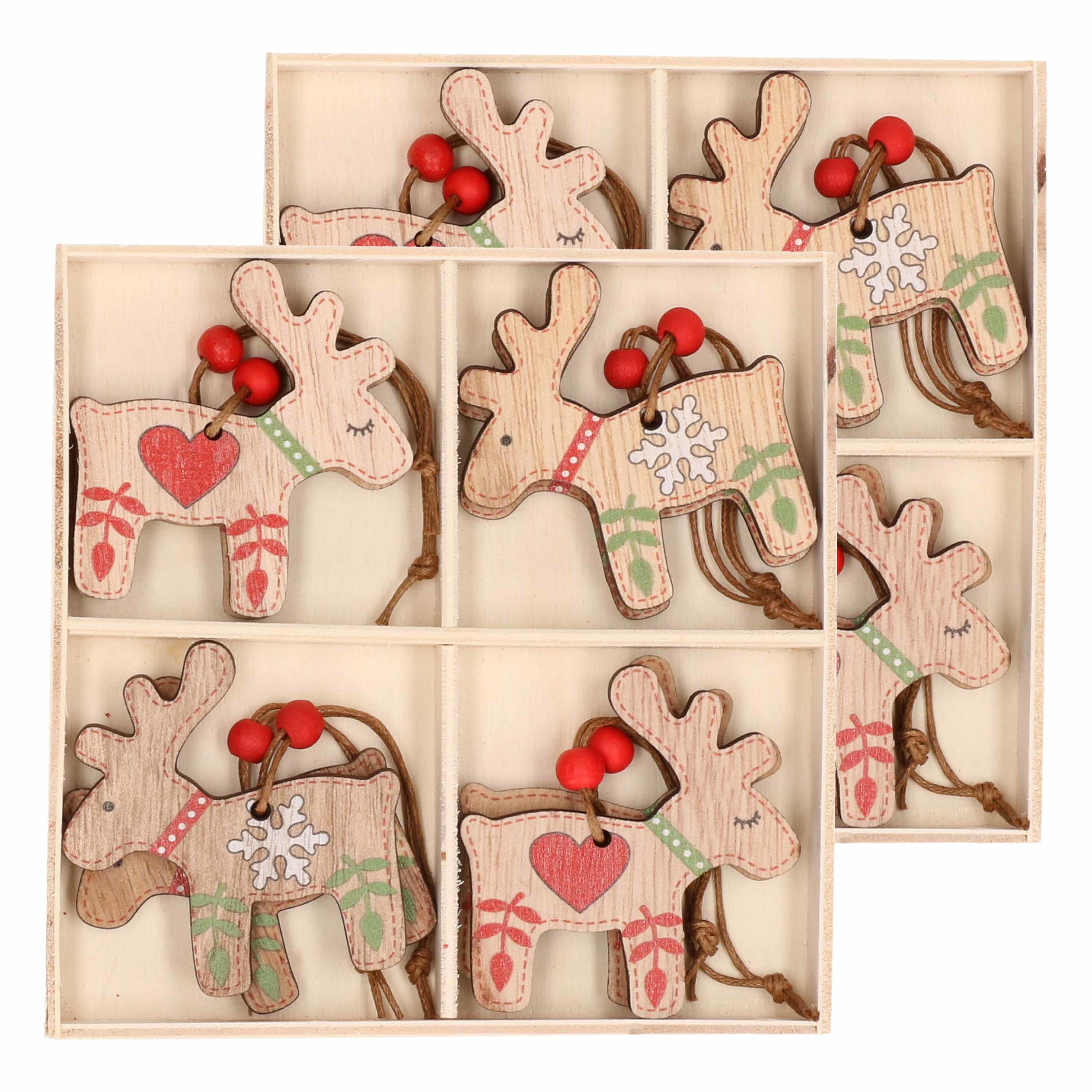 Kersthanger set van 16x houten rendieren hangers 5 x 6 cm kerstboomversiering -