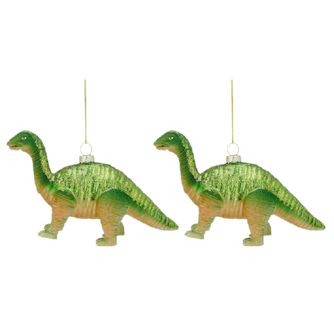2x Kersthanger figuurtjes glazen dinosaurus groen 16 cm -